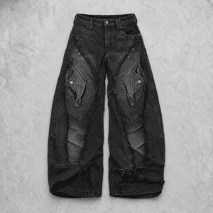 raw edge construction jeans