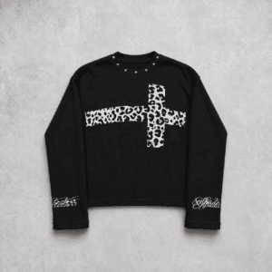 cheetah cross waffle knit long sleeve