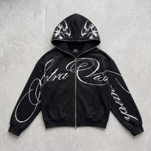 full zip cursive hoodie