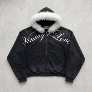 cursive fur hoodie